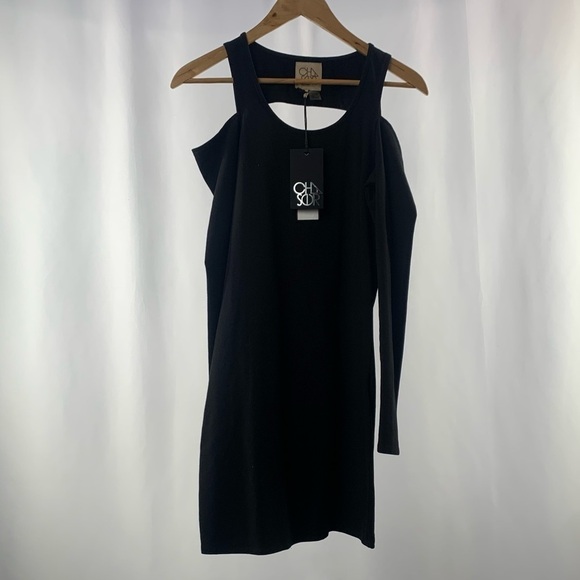 NWT Chaser Cold Shoulder Bodycon Dress in Black‎ Size Medium - Picture 3 of 7